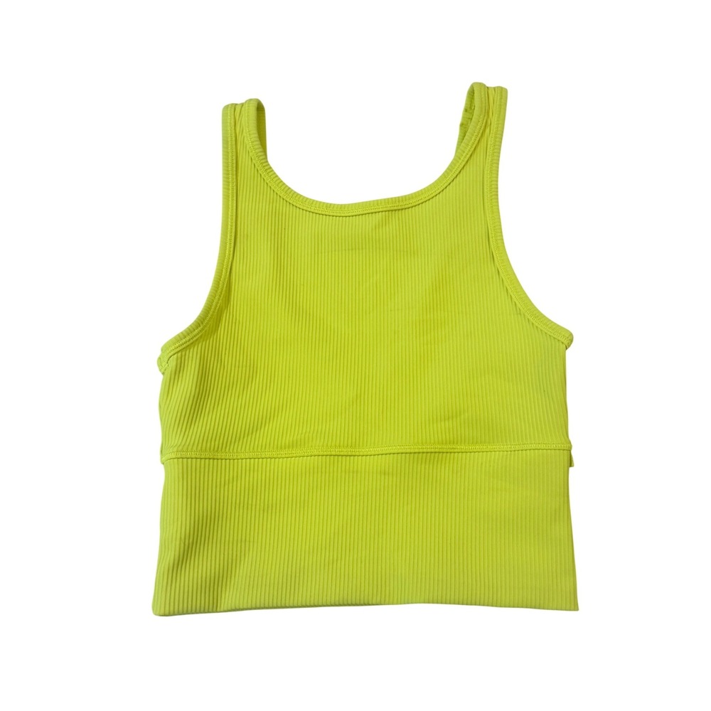 Lululemon Power Pivot Tank Top Womens 2 Neon Yellow Electric Lemon Ribbed V-Back